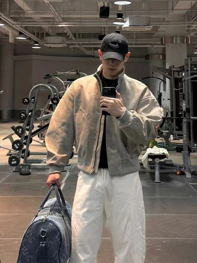 

Men's Baseball Jaet 2025 Spring Faion Loose Fit Pilot Sle Outerwear Distred Denim Youthful Trend ex Spring Autumn