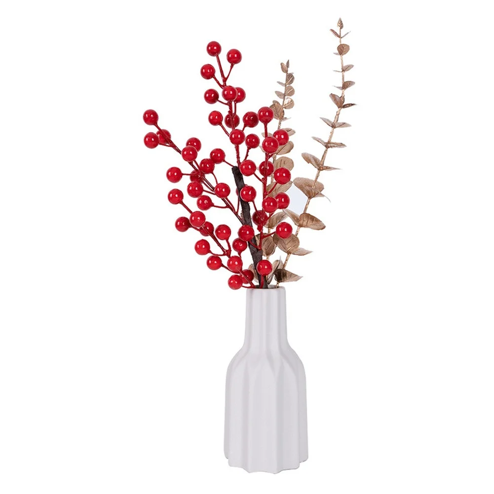 Fake Holly Berry Branch Red Foam Christmas Decor for Home Office Restaurant Holiday Table Centerpiece 41cm Size