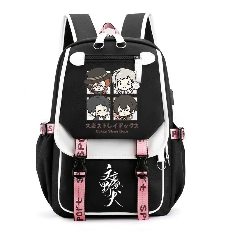 Anime Bungo Stray Dogs Mochilas, Rampo Dazai Osamu Schoolbag, Porta de carga USB, Laptop Travel Outdoor Bag, Adolescentes