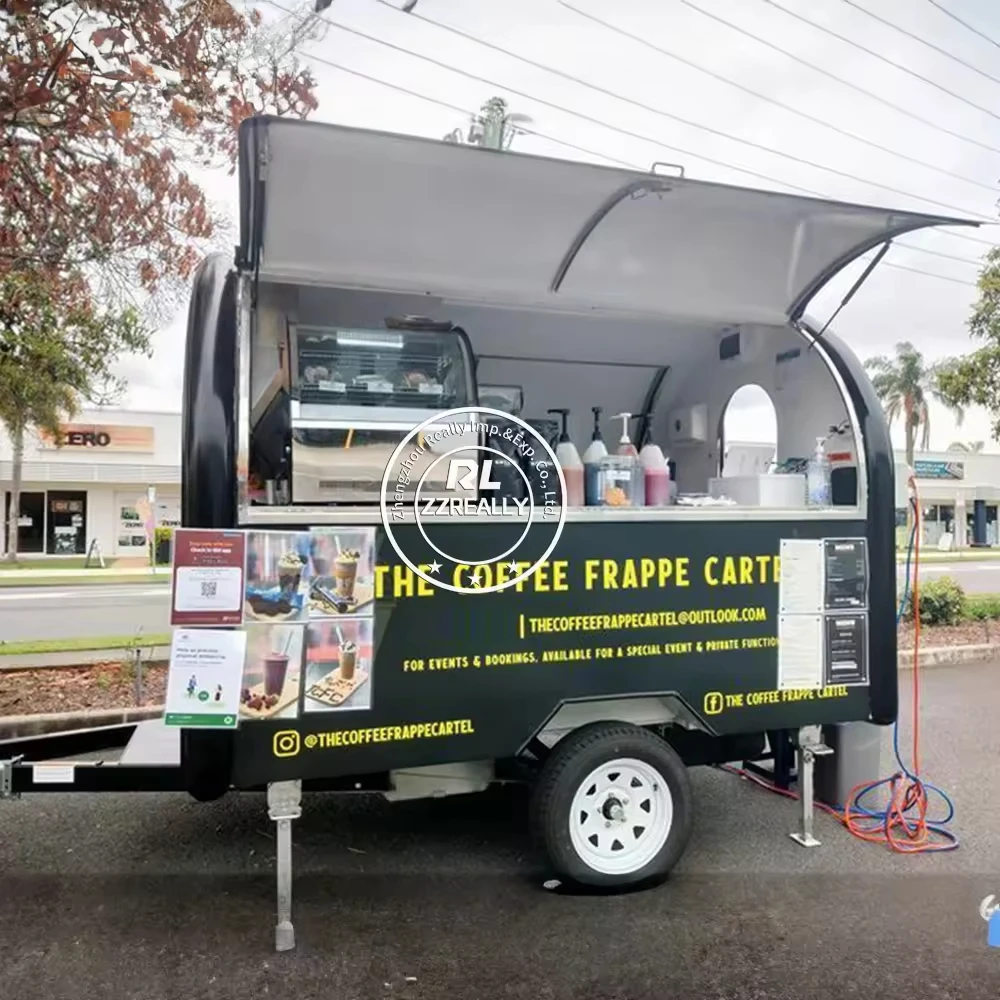 Food Truck  Stainless Steel Custom Mobile Coffee Shop Kitchen Fast Food Vending Cart US Standard Trailer