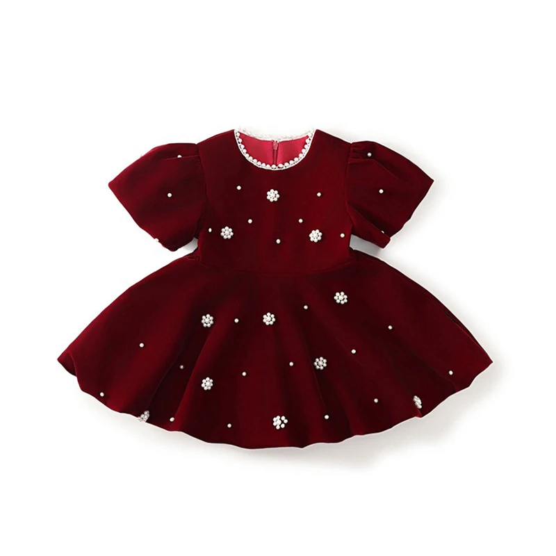 فساتين بناتي للأطفال فستان لؤلؤ أحمر بأكمام منتفخة فستان الأميرة للأطفال زي حفلة عيد الميلاد للأطفال من سن 2 إلى 7 سنوات ملابس فتاة #4