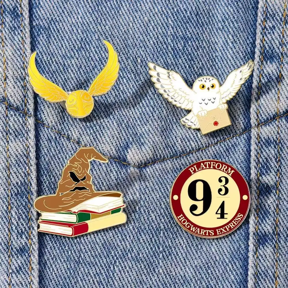 4 PCS Magic Academy Cartoon Brooch Creativity Cute Enamel Pin Backpack Clothing Jewelry Metal Badge Accessories Gift