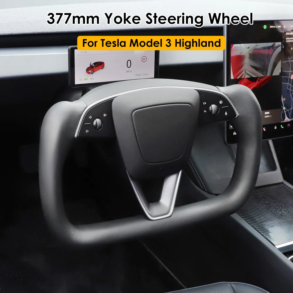 Latest 377mm Yoke Steering Wheel Handle for Tesla Model 3 Highland Personalized Custom Yoke Handle Modification Accessories