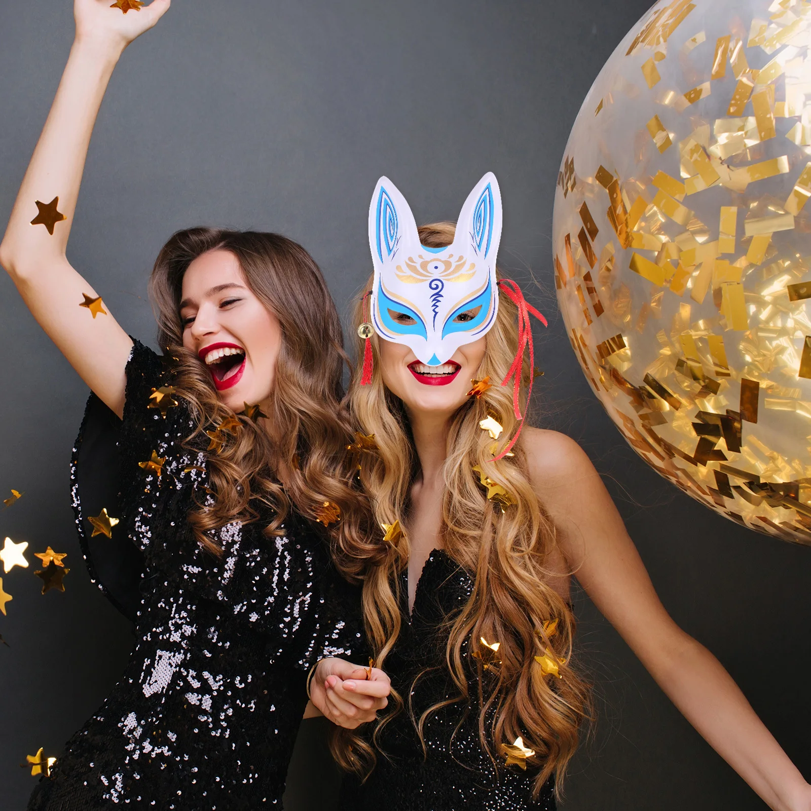 

1pc Half Face Fox Mask Japanese Style Soft Plastic Cosplay Party Masquerade Animal Decorative Mask For Halloween Role