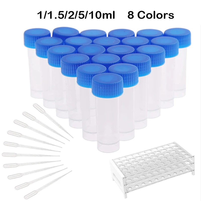 10/25pcs 8 colors plastic clear cryovials sample vials test tubes mini vials storage with plastic droppers for lab supplies