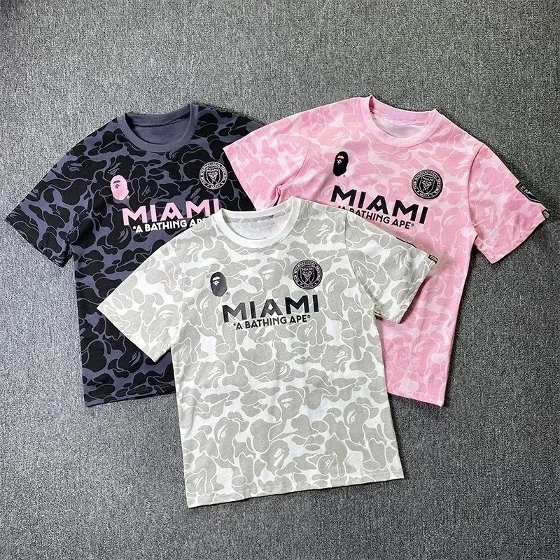2025 Camiseta deportiva de camuflaje con estampado 3d, camiseta de manga corta, mono, hombre, colaboración internacional, MIAMI, cuello redondo