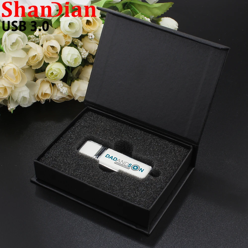 SHANDIAN Leather Usb Flash Drive 64GB Pen Drive 32GB U Disk 16GB Memory Stick Free Color Printing Customized LOGO Wedding Gifts