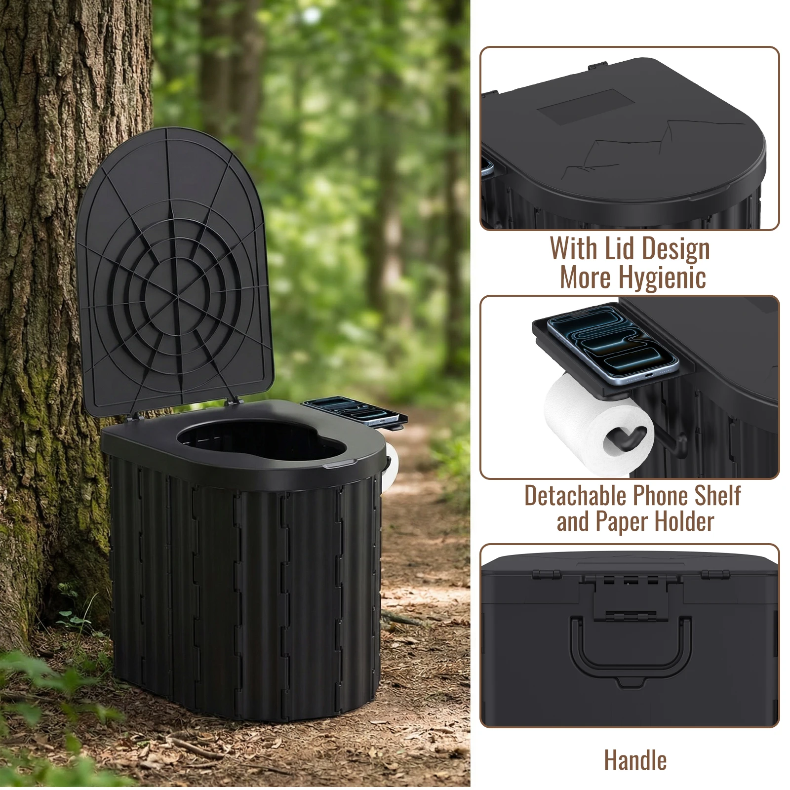 Inodoro Plegable para Viajes en Auto con Tapa, Inodoro Portátil de ABS para Camping, Diseño que Ahorra Espacio para Uso en Exteriores e Interiores