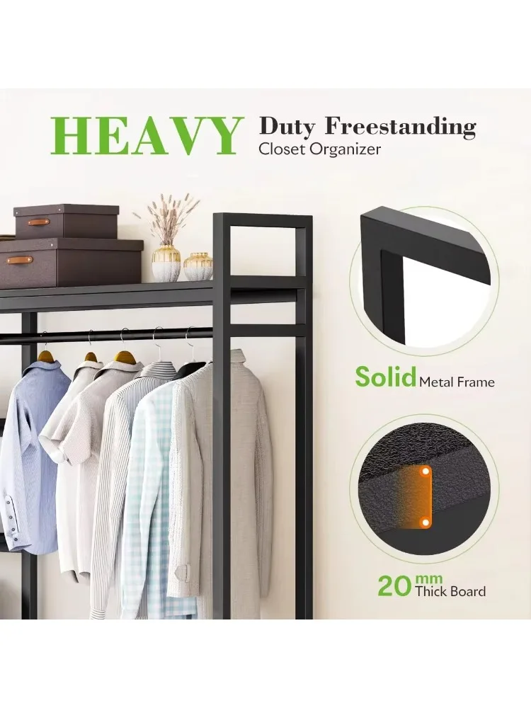 Free Standing Closet Organizer Metal Shelves Heavy Duty Clothing Rack for Hanging Clothes Sturdy Storage Wardrobe Closet Garment