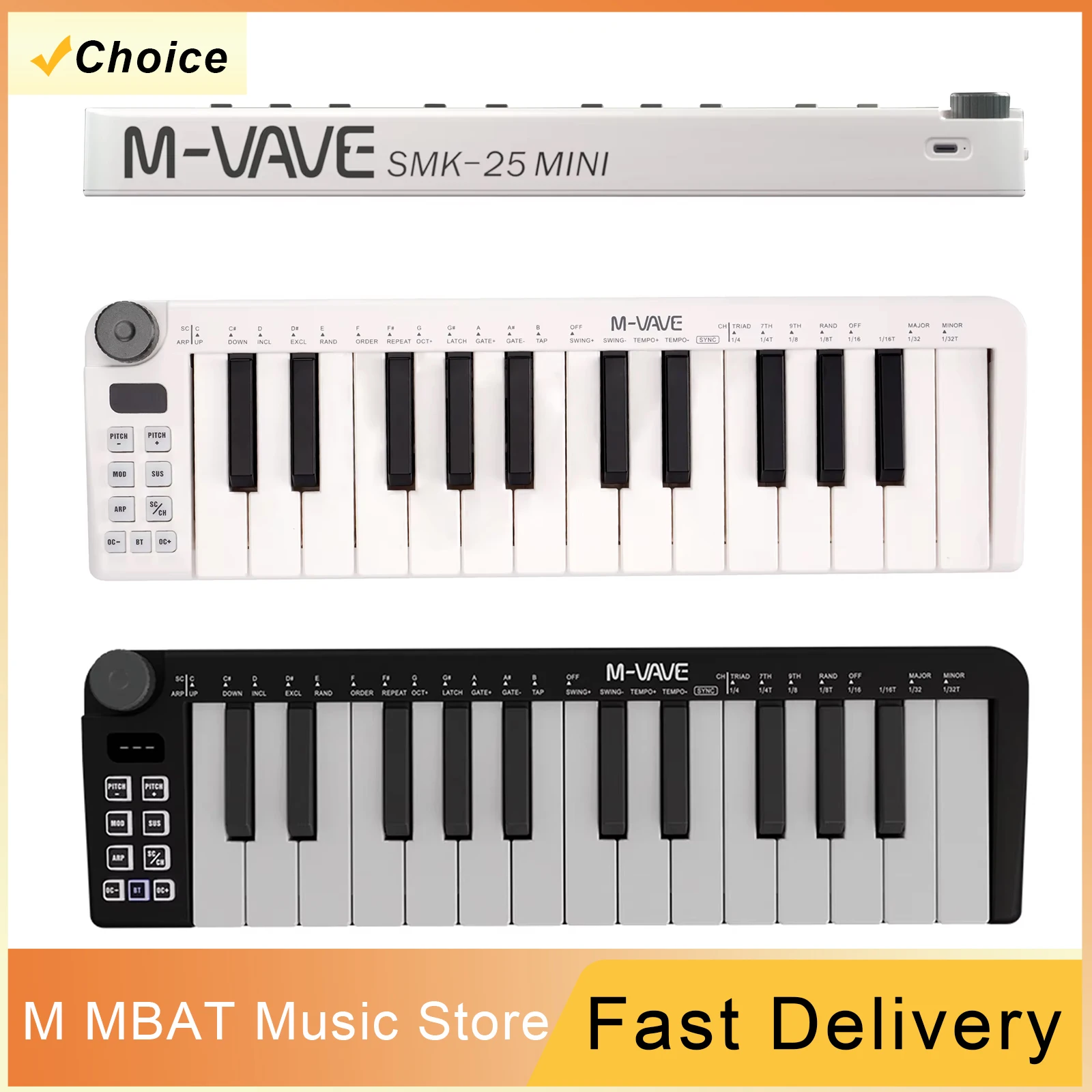 M-VAVE SMK-25mini MIDI Keyboard 25-Key MIDI Control Keyboard instrument Rechargeable Mini Portable USB Keyboard MIDI Controller