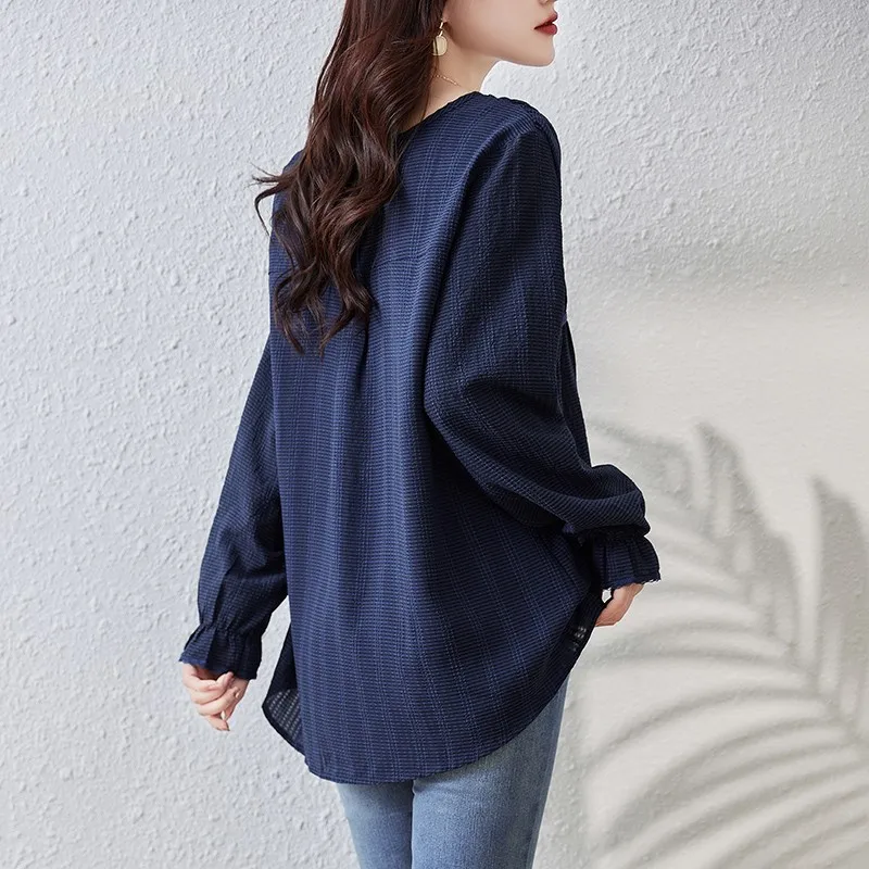 Women Long Sleeve Casual Shirt New Arrival 2024 Spring Korean Style V-neck Solid Color Loose Ladies Elegant Tops Shirts B3247