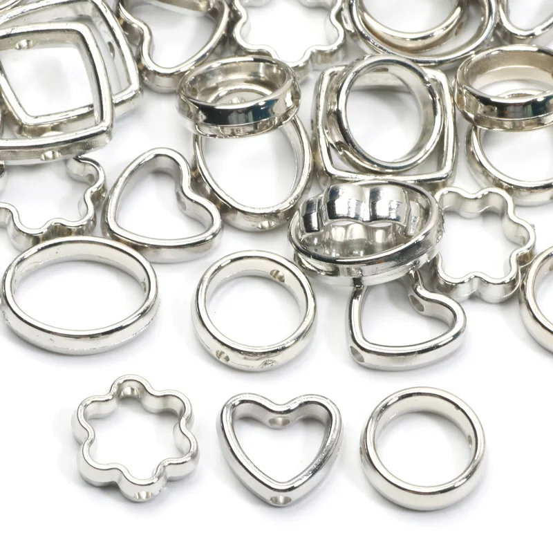 50pcs CCB Acrylic Beads White K Circle Heart Flower Oval Square Frame For Jewelry Making Earrings Accessories Crafts Decorations