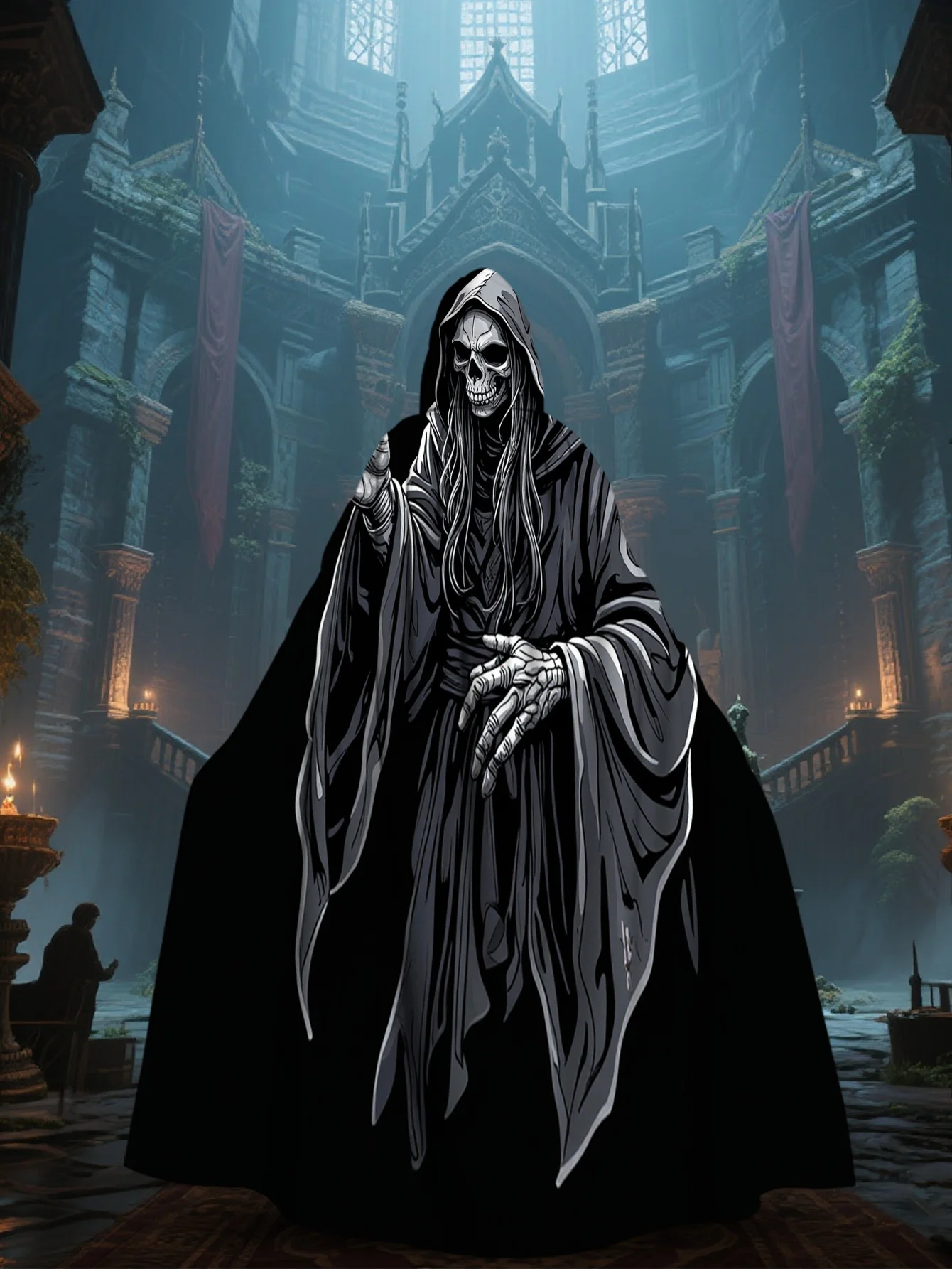 1pc of Stylish Hooded for Cape Featuring a 2D Flat Print of a Grim Reaper with a Fiery Skull Perfect for Halloween Parties