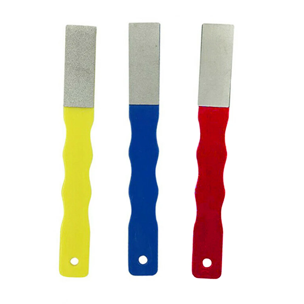 3Pcs Emery File Set, 6.29 Inch Hand Sharpening Stones With Ergonomic Handle For Kitchen Knives And Tools, Red Yellow Blue