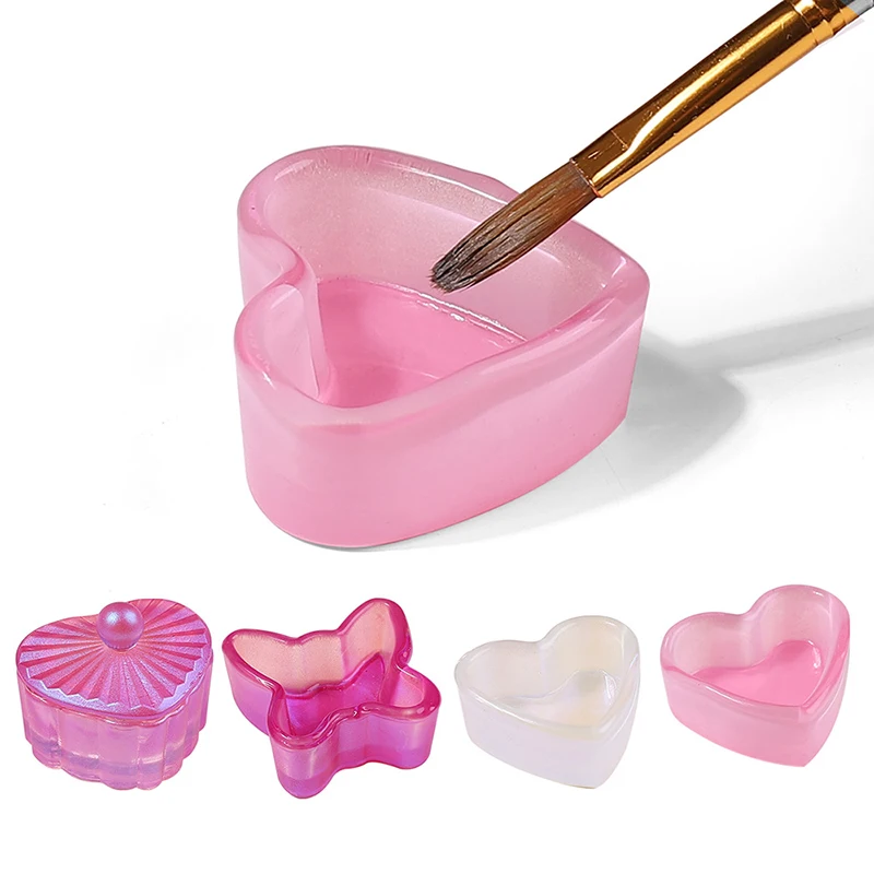 1pcs Crystal Glass Dish Acrylic Powder Liquid Holder Container Heart Shape Nail Lid Cup Bowl Manicure Accessories