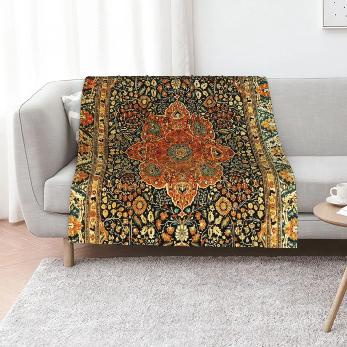 Antique Persian Mohtashem Kashan Rug Print Throw Blanket Sofa Quilt Decorative Sofas For Sofa Thin Baby Bed Fashionable Blankets