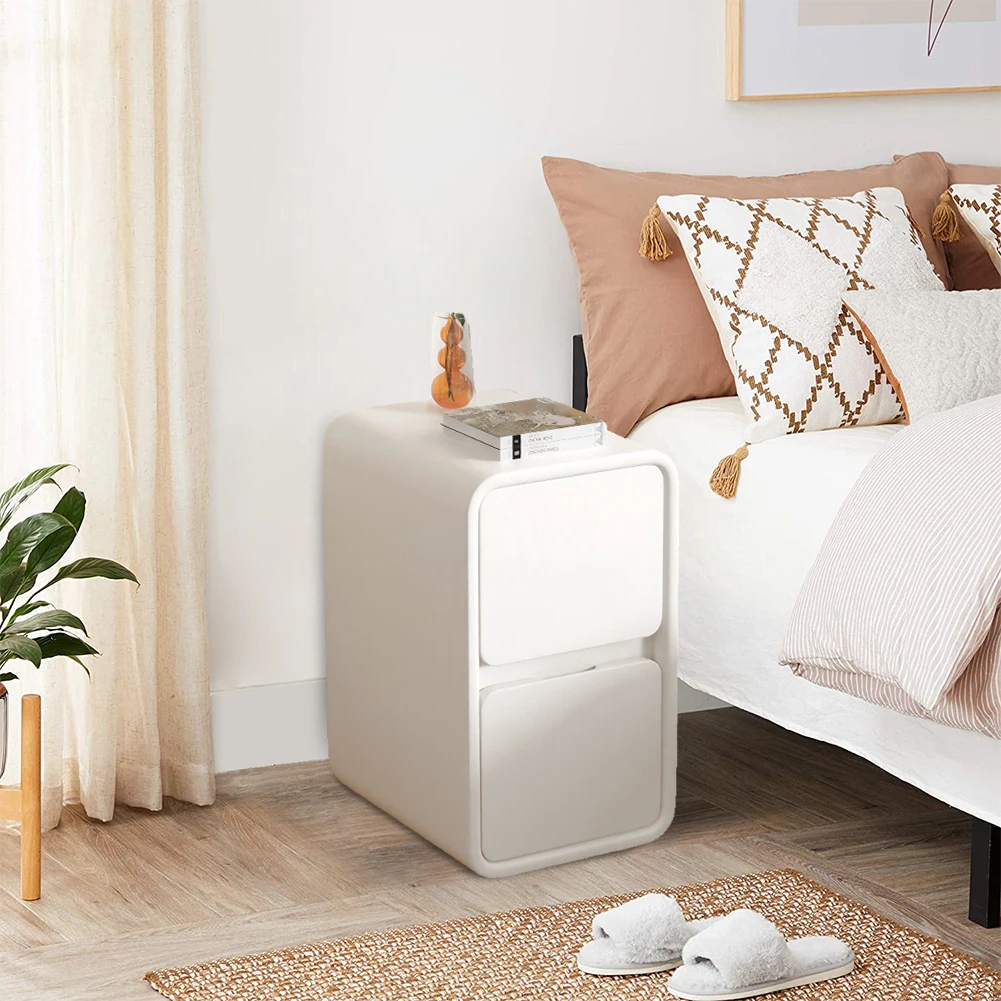 طاولة بجانب السرير من الخشب الصلب مع أدراج وطاولة ليلية مع سطح جلدي وخزانة بجانب السرير لغرفة المعيشة وأريكة مساحة صغيرة #3