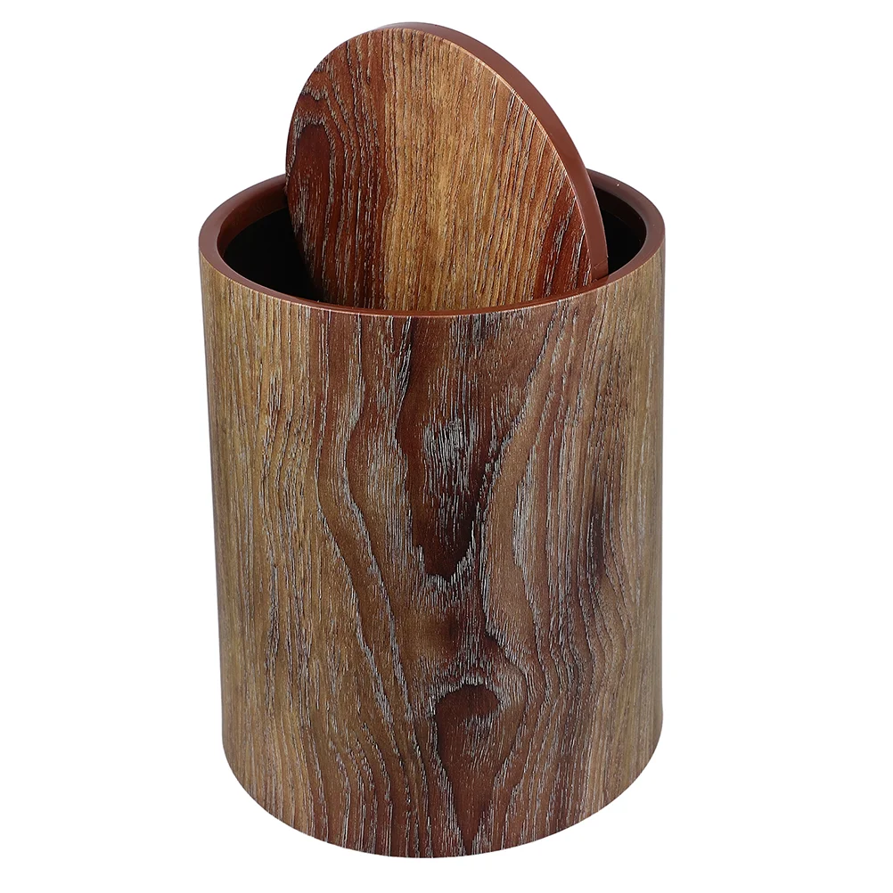 

Garbage Can Plastic Trash Imitation Wood Grain Small Decor Office Waste Bin Round Rubbish