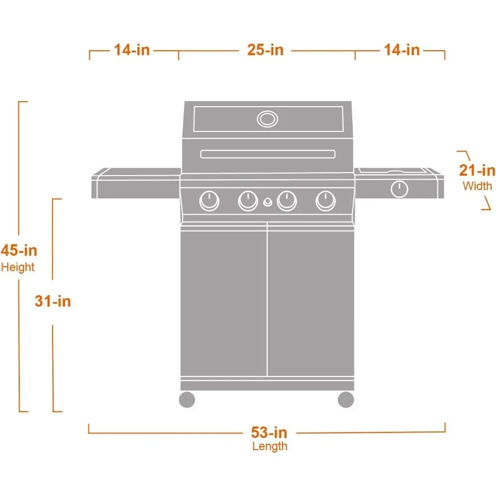 Larger 4-Burner Propane Gas Grills Bbq, Stainless Steel Heavy-Duty Cabinet Style with Knob Controls Side Burner