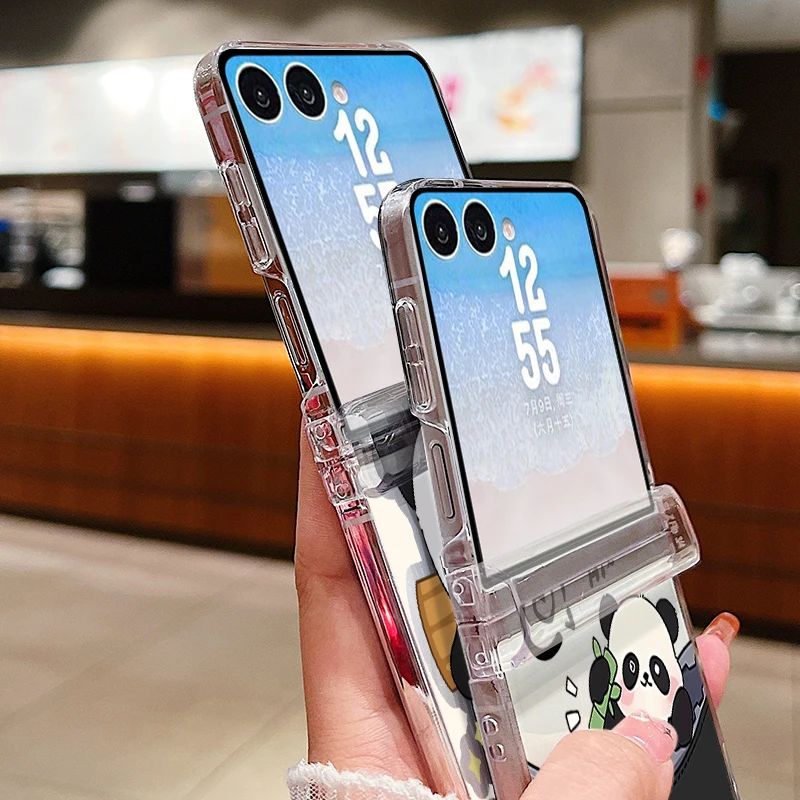Cute Panda Pattern Phone Case For Samsung Galaxy Z Flip 8 7 6 5 4 3 Clear Hard Folding Cover For Samsung Z Flip8 Flip7 FE Flip6 view 5