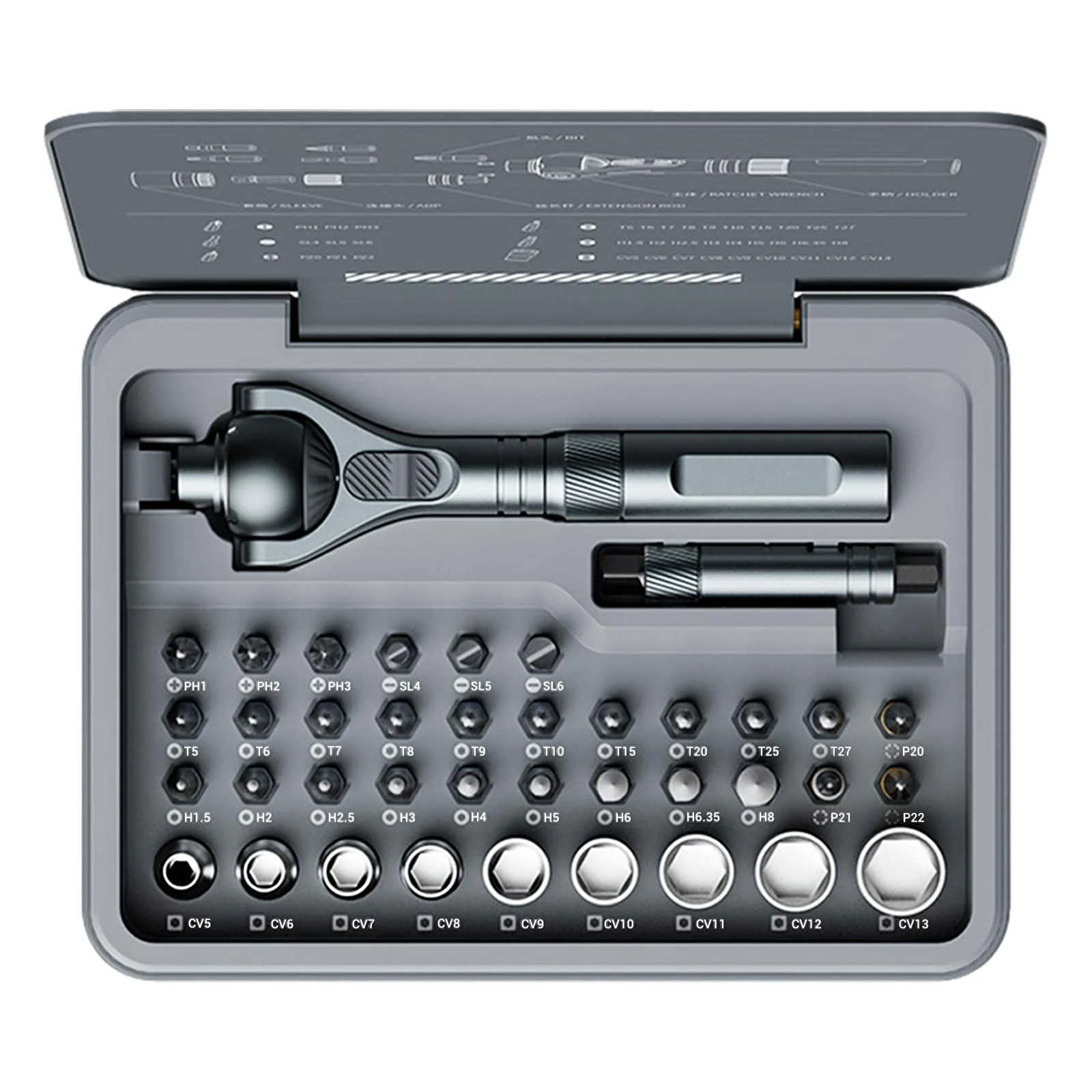 

40 in 1 Ratchet Screwdriver Set Magnetic Multi Bit Socket Wrench Kit 180 Degree Adjustable Handle Repair Tool for Home DIY