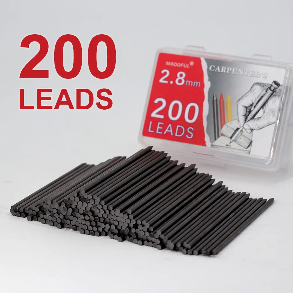 200Pcs/1Box 2.8mm Large Capacity Woodworking Mechanical Pencil Lead Refill, Carpenter Architect Marking Drawing Tool Accessories