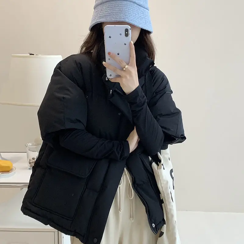 Fashion Street Wind in Autumn and Winter Cotton-padded Jacket Thickened Casual Warm Half-sleeve Women's Cotton-padded Clothes