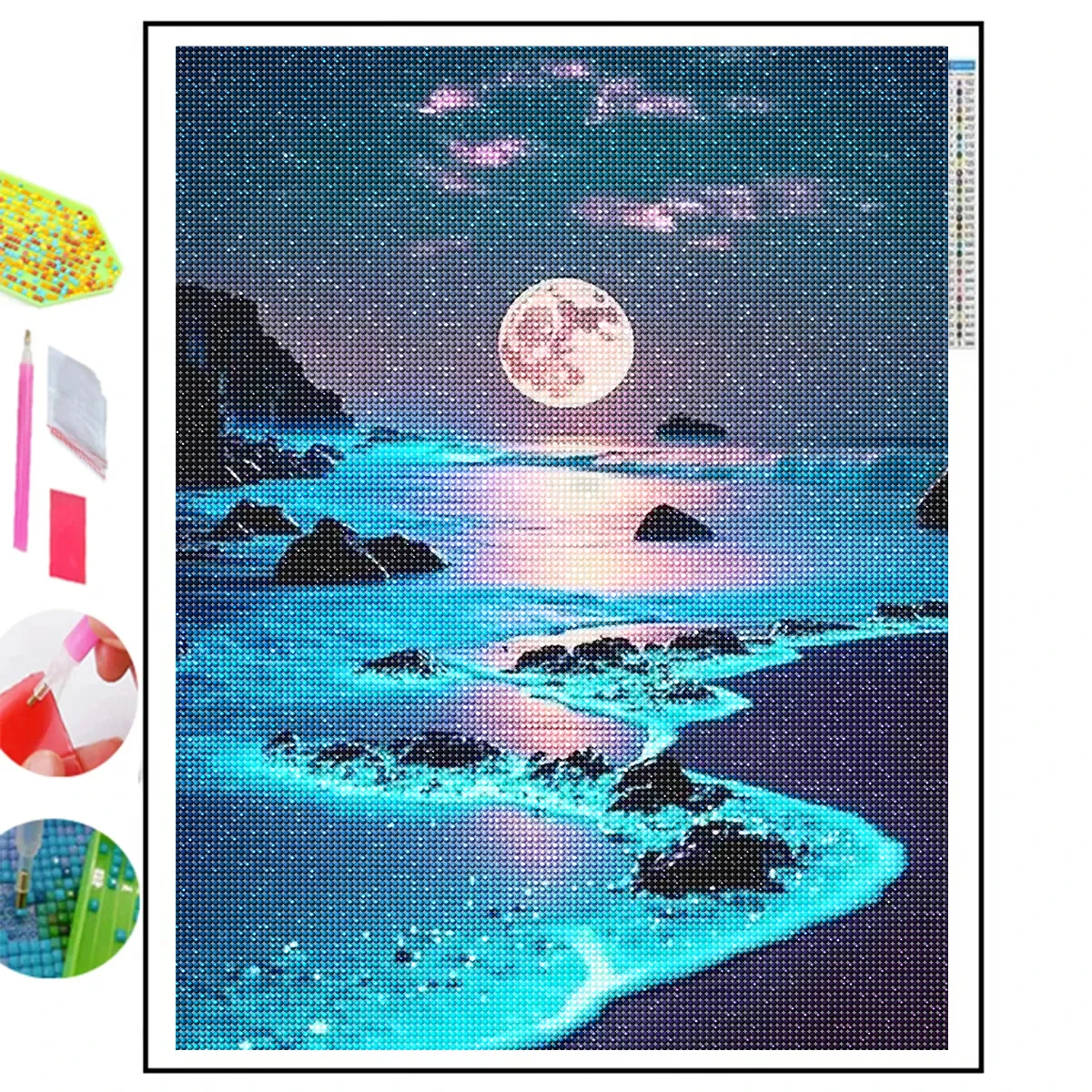 Diy 5D Diamond Painting Moonlight Seascape SquareRound Diamond Art Mosaic Embroidery Night Scene Wall Decor Gift