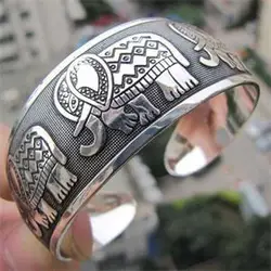 Cool Vintage Boho Style Elephant Tibetan Tibet   Totem Bracelets Elegant Round Metal Cuff Bangles Women Jewelry