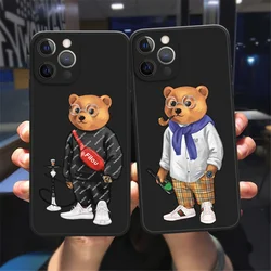 Cute Bear Fashion Brand Protective Case for IPhone 13 12 11 14 15 16 17 Pro Max 15 16 Plus AIR Black Silicone Soft Bumper Cover
