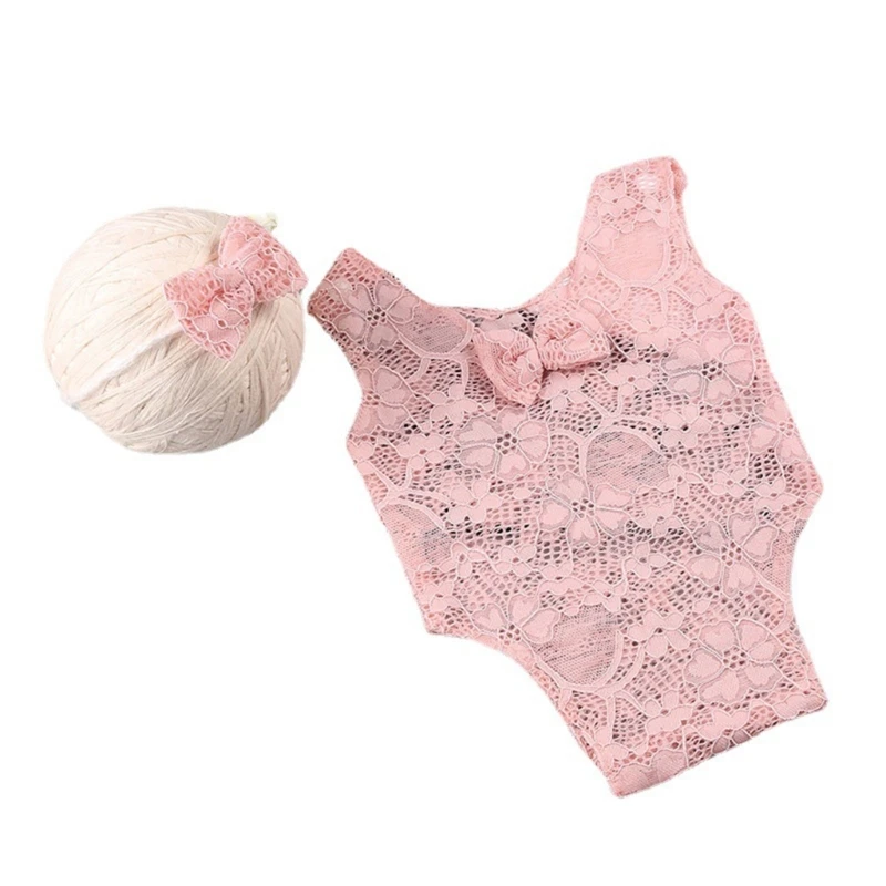 

Baby Lace Romper Headpiece Photoshoot Costume Posing Wear 0-1M Infant Photo Suit Dropship