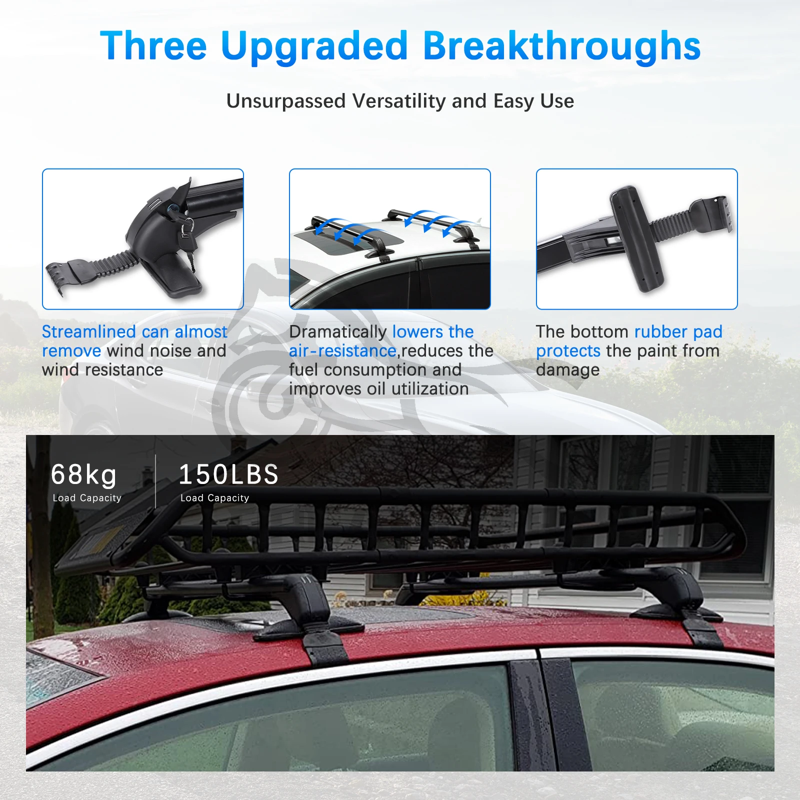 2pcs 110-115cm Universal Vehicle Car Roof Mounting Rack Car Roof Racks Cross Bar Anti-theft Lockable Bars Roof Racks with Keys