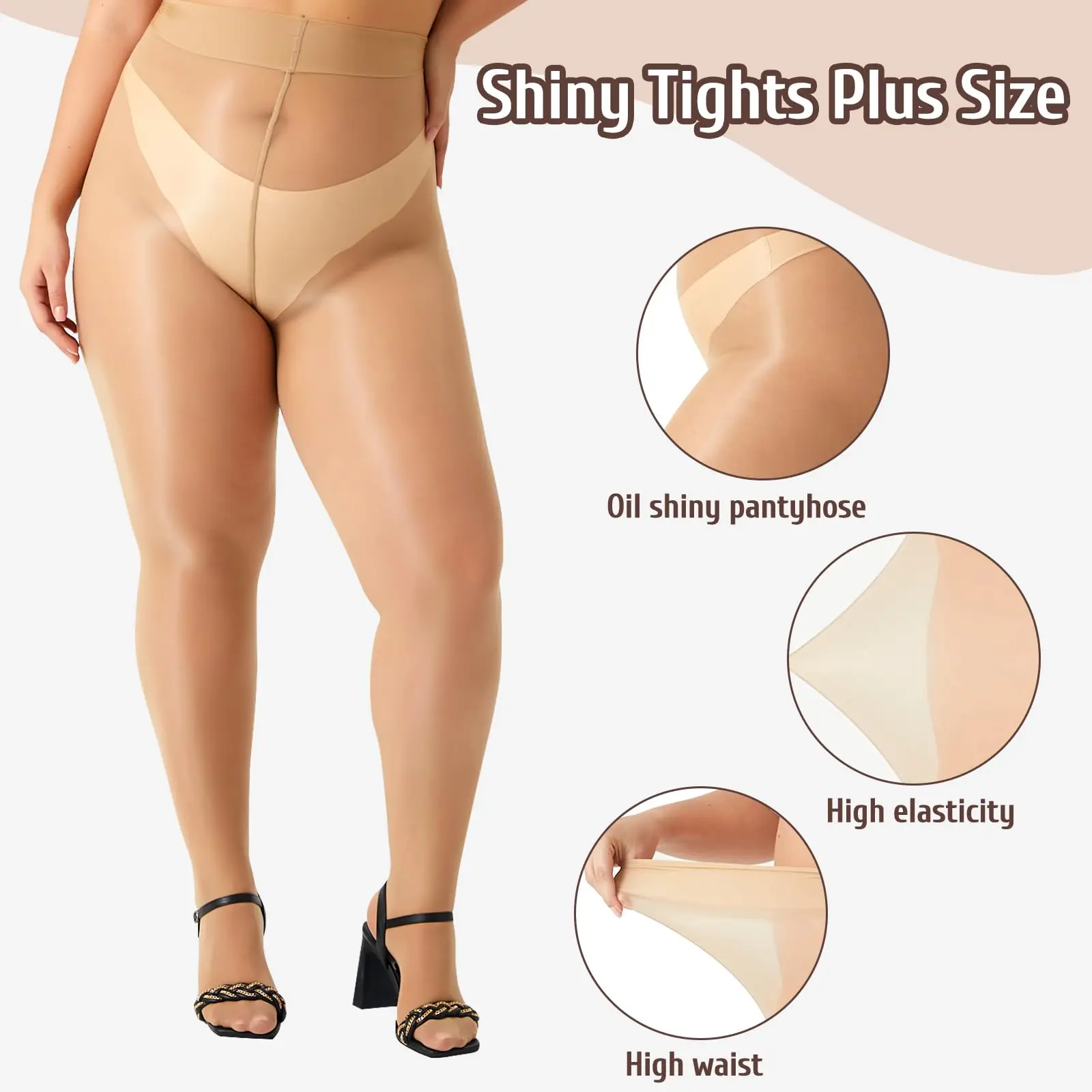 Kave 2 Pairs Women's Shiny Pantyhose Plus Size 15D Sheer Tights High Waist Oil Shimmer Tights Ultra Silky Wholesale