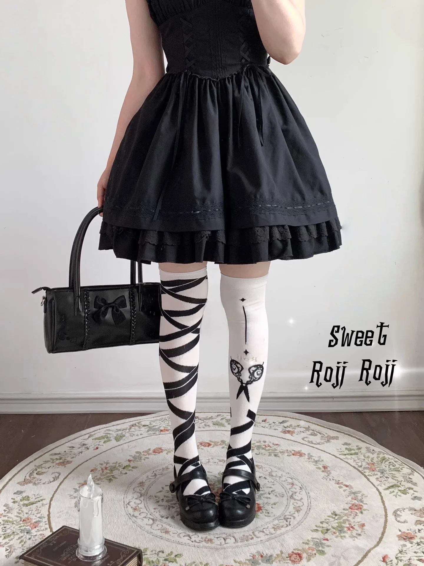 Japanese Scissors Lolita Over-the-knee Socks Women'S Autumn & Winter Cotton Lace Bow Socks JK Dark Gothic Stripe Slim Leg Socks