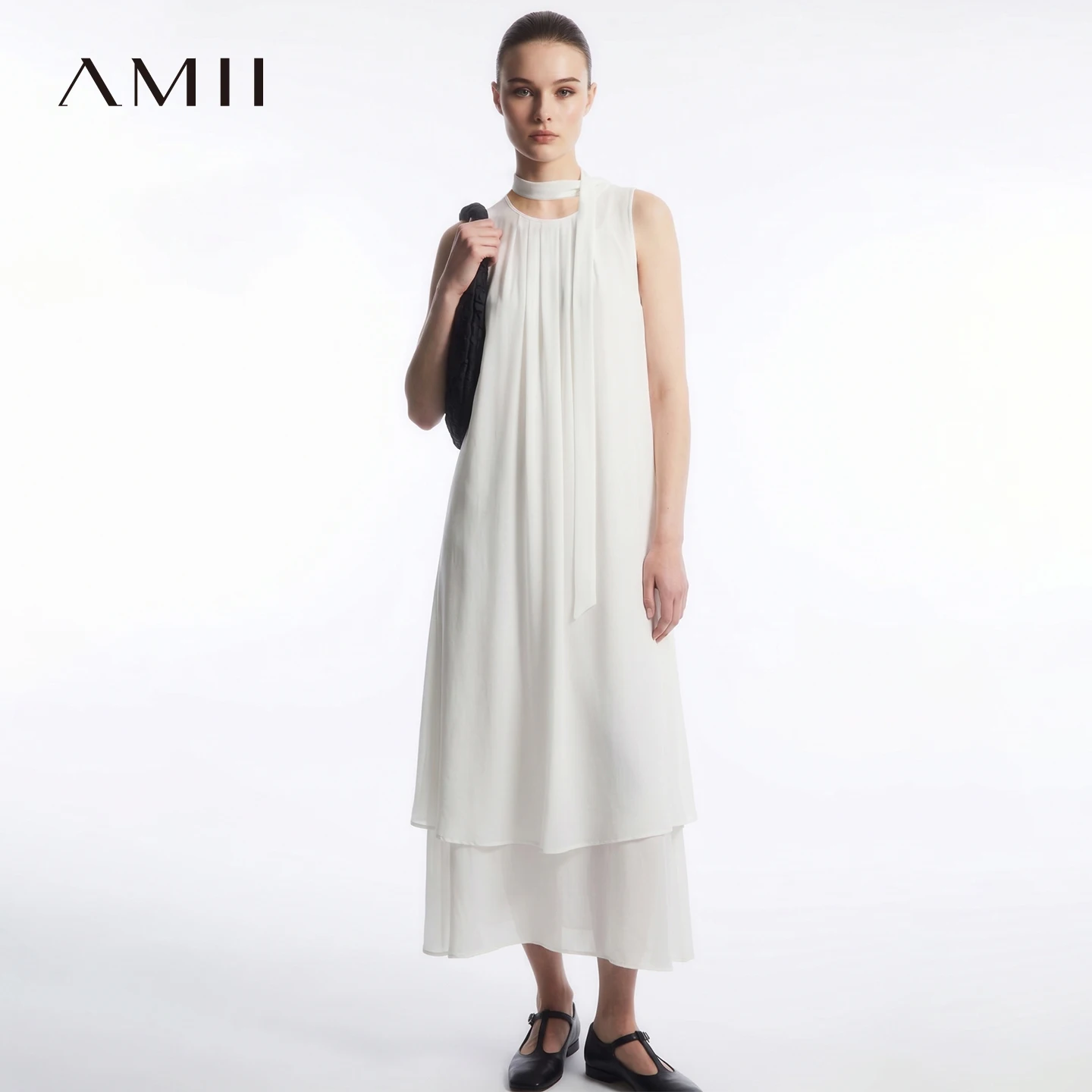 Robe en mousseline Amii pour femme, nouvelle collection été 2026, ensemble deux pièces décontracté avec col noué et fines bretelles, robe nuisette pour les vacances 12652076