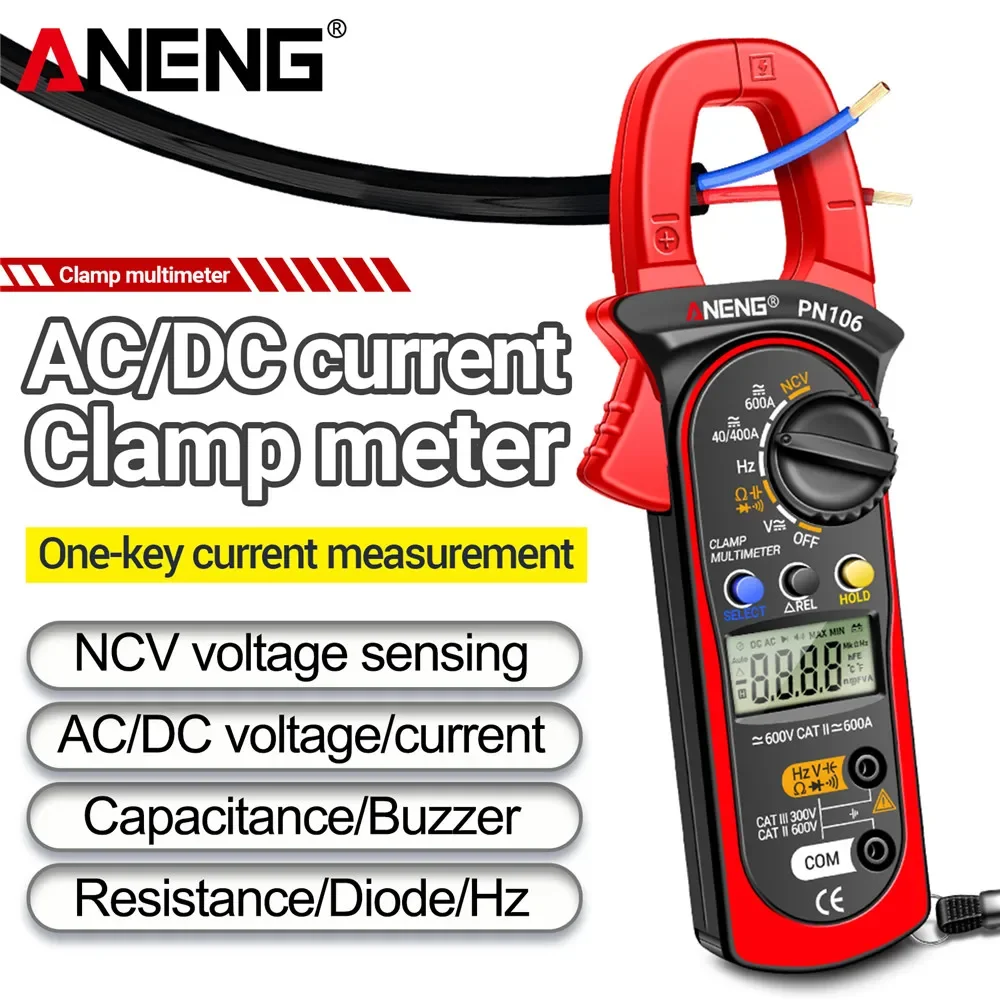 Aneng Pn106 Grampo Medidor Cat Iii 300v Cat ii 600v 600a ac dc Tensão de Corrente Alta Precisão True Rms Multímetro Digital Tester