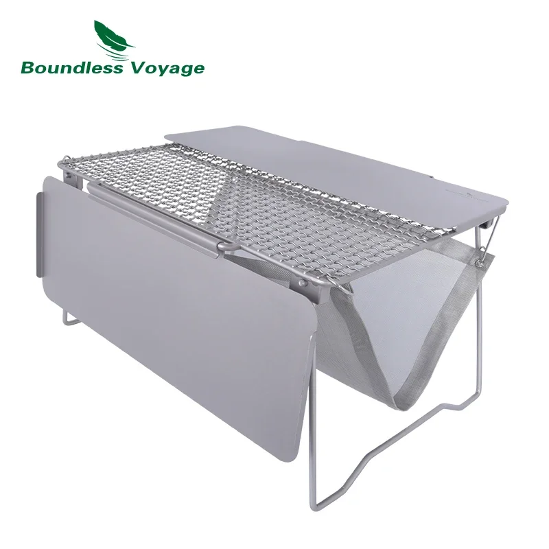 Boundless Voyage 2in1 Titanium Folding Campfire Grill Net Picnic BBQ Meshes Camping Foldable Table with Charcoal Burner