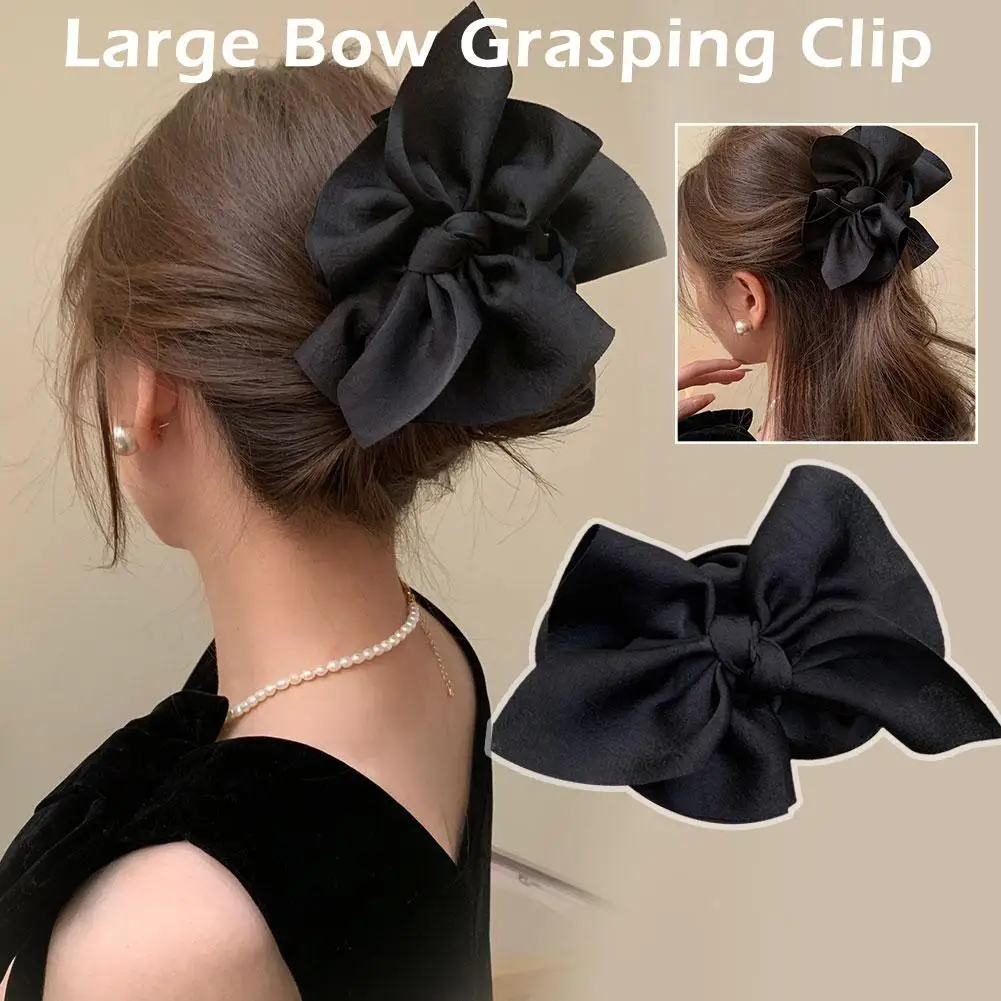 

New Large Black Satin Bow Hair Claw Elegant Sweet Retro Ponytail Hair Girl Clip Headwear Accessories Trendy Claw Braid Hair M0T1