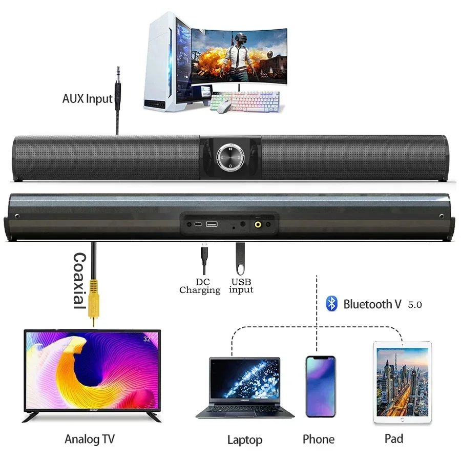 عمود الصوت بار المتكلم سماعة لاسلكية تعمل بالبلوتوث التلفزيون مكبرات الصوت مقبض ضبط حجم راديو FM مكبرات الصوت للهواتف الذكية الكمبيوتر المحمول #3