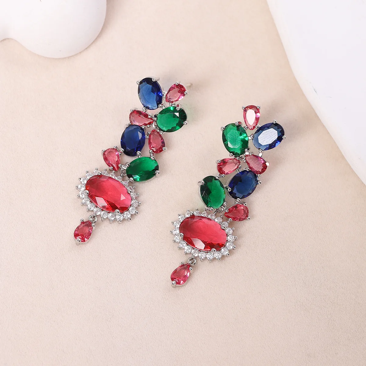 S925 Silver Creative Multicolour Dangle Earrings for Women Brilliant Cubic Zirconia Cocktail Party Fashion Earrings New Jewelry