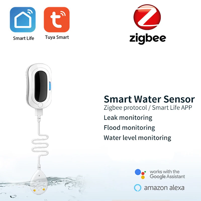 Tuya Smart Zigbee Water Leakage Sensor Leak Monitoring App Notification Intelligent Linkage Inbuilt Rechageable Battery for Home