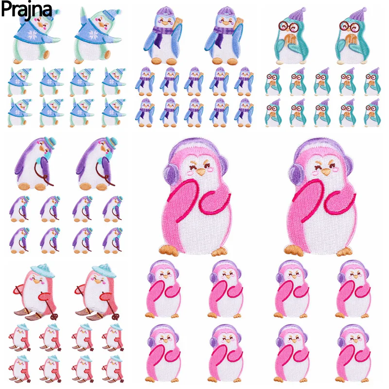 

10PCS/lots Penguin Embroidery Patch Cartoon Patch Self-adhesive Patches For Clothing Animal Patches On Clothes DIY Sew Stickers