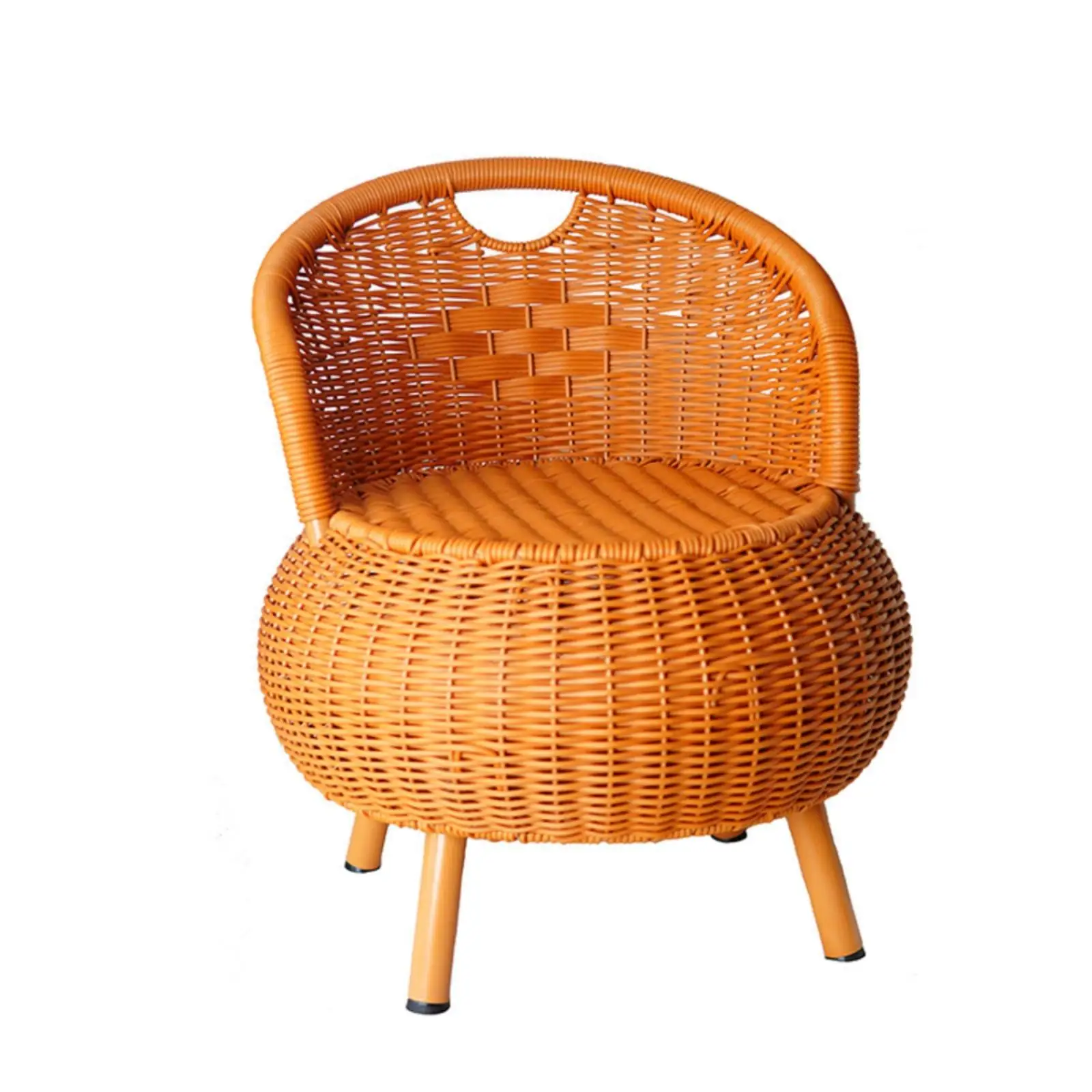Woven-Look Chair Compact Latticework Chair with Tapered Legs Low-Profile for Balcony, Tea Room, Entryway