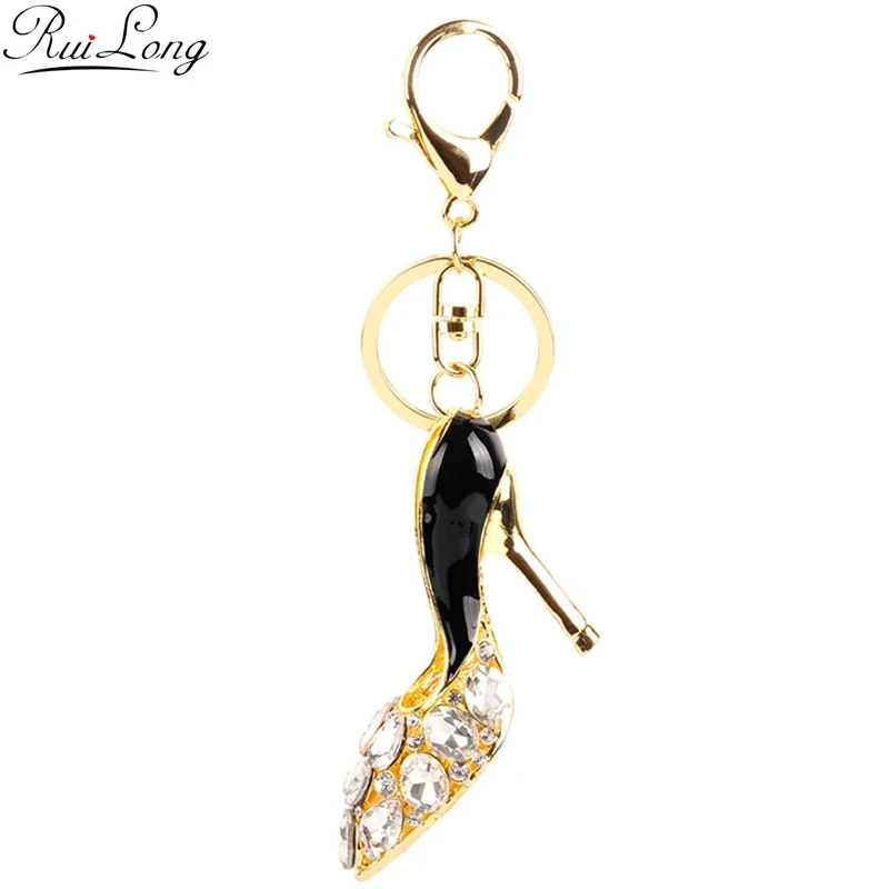 

Drip Alloy Keychain Chaveiro drop oil High heels alloy crystal beads KeyChain women stainless Key Ring