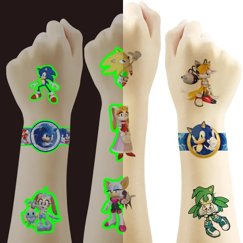 

Sonic Noctilucent Tattoo Stickers Waterproof Cute Sticker Funny Cartoon Kid Birthday Gift Reward Glowing Toy Children Body