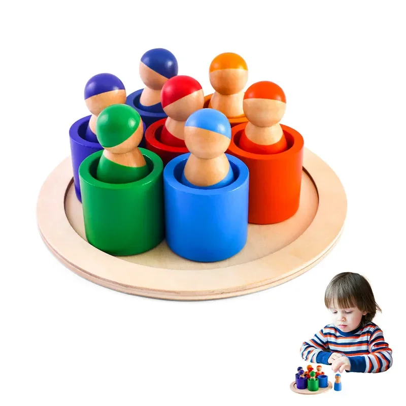 

Wooden Block Peg Dolls Montessori Toys Rainbow Beech Wooden Dolls Tray Pretend Play People Education Toy For Kids Education Toys