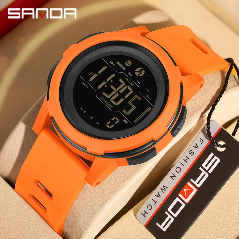 SANDA Top Brand Men Watches Sports Pedometer Calories 50M Waterproof LED Luminous Digital Military Wristwatch Relogio Masculino