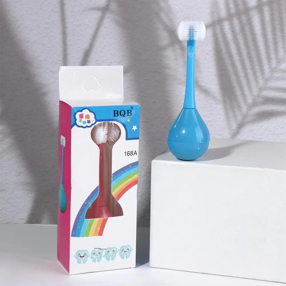 منظف صحة الفم ملفوف على شكل حرف U لعمر 2-12 سنة فرشاة أسنان للأطفال فرشاة العناية بالفم فرشاة أسنان ثلاثية الجوانب