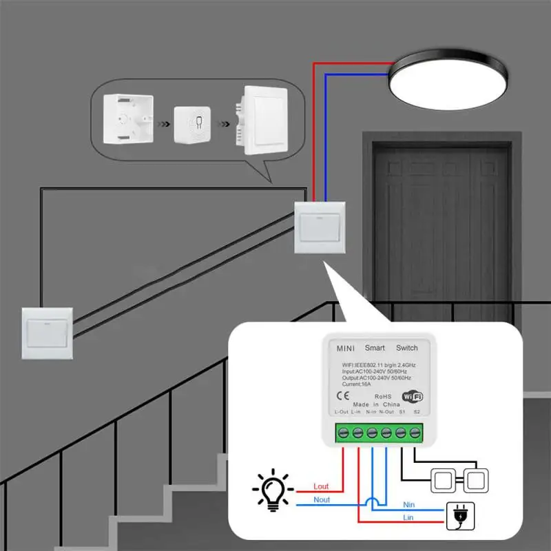 Interruptor inteligente de 2 vías para el hogar, dispositivo inteligente de 16a con WiFi, Control por voz Siri, funciona con Alexa y Google Home de Apple Homekit