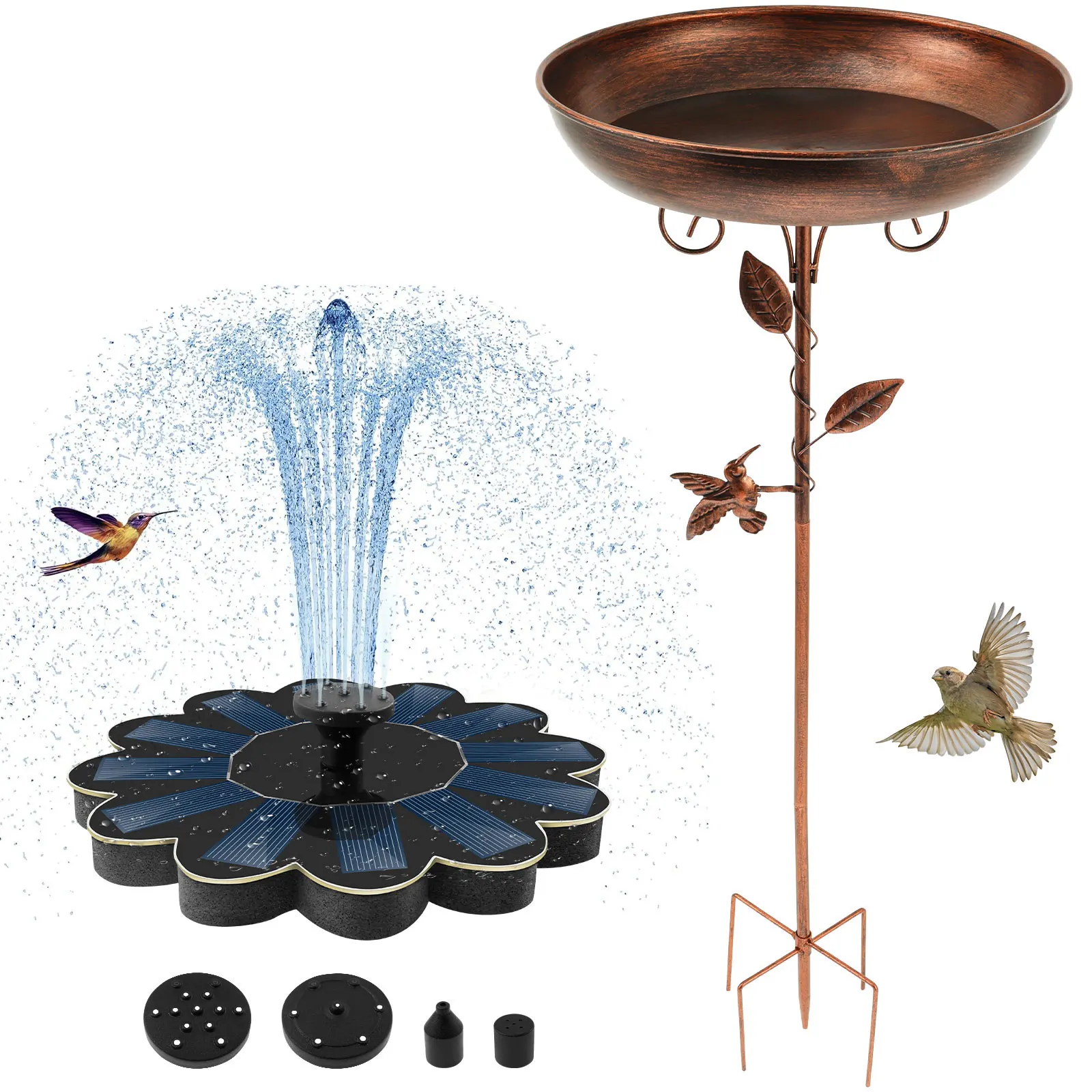 

Polysilicon Board Solar Bird Bath Fountain Pump with Vintage Wrought Iron Decoration for Bird Feeding Water Feeding Bath Basin